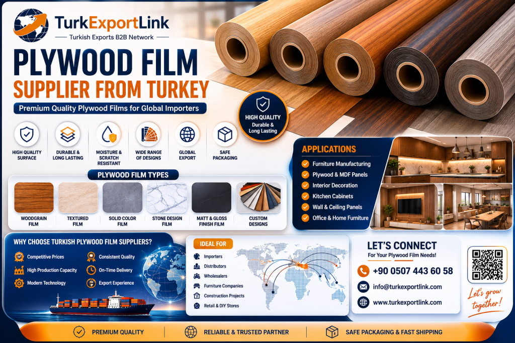 High quality decorative plywood films for furniture, MDF, interior decoration, and construction applications. Durable surface protection solutions exported worldwide from Turkey.